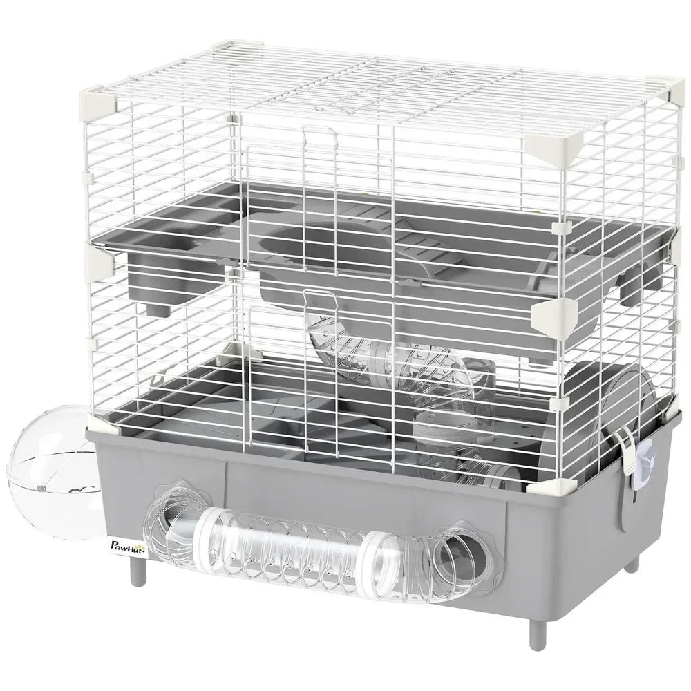 Two Tier Hamster Cage Habitat With Accessories Gray
