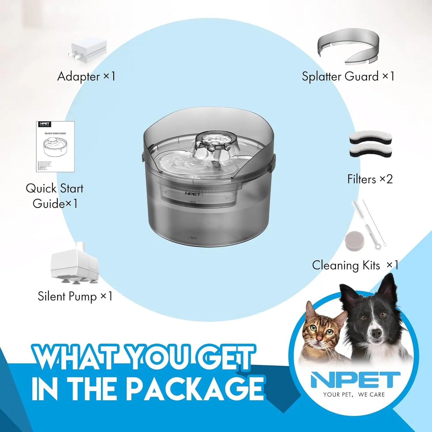 NPET DF30 Automatic Dog Water Fountain with Splatter Guard
