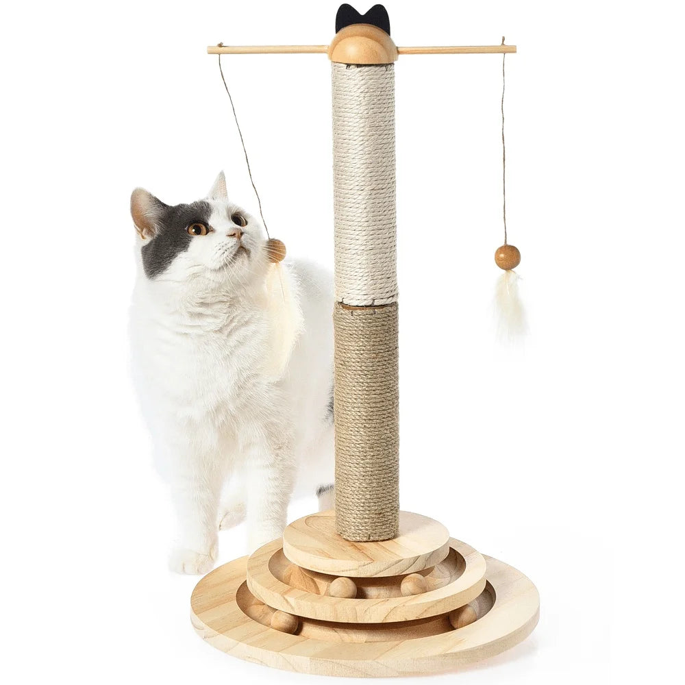 XMSJ Interactive Cat Scratching Post with Hanging Feather Toys