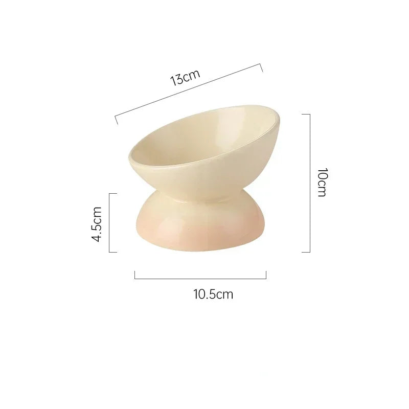 Tilted Ceramic Cat and Dog Feeders Gradient Water Bowl Raised Eating Supplies