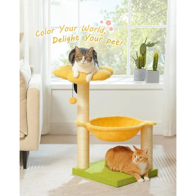 NoEnName_Null Flower Cat Tree with Top Perch and Hammock