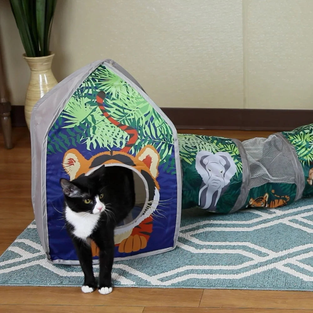 XMS Jungle Collapsible Play Combo Cat Tunnel and House