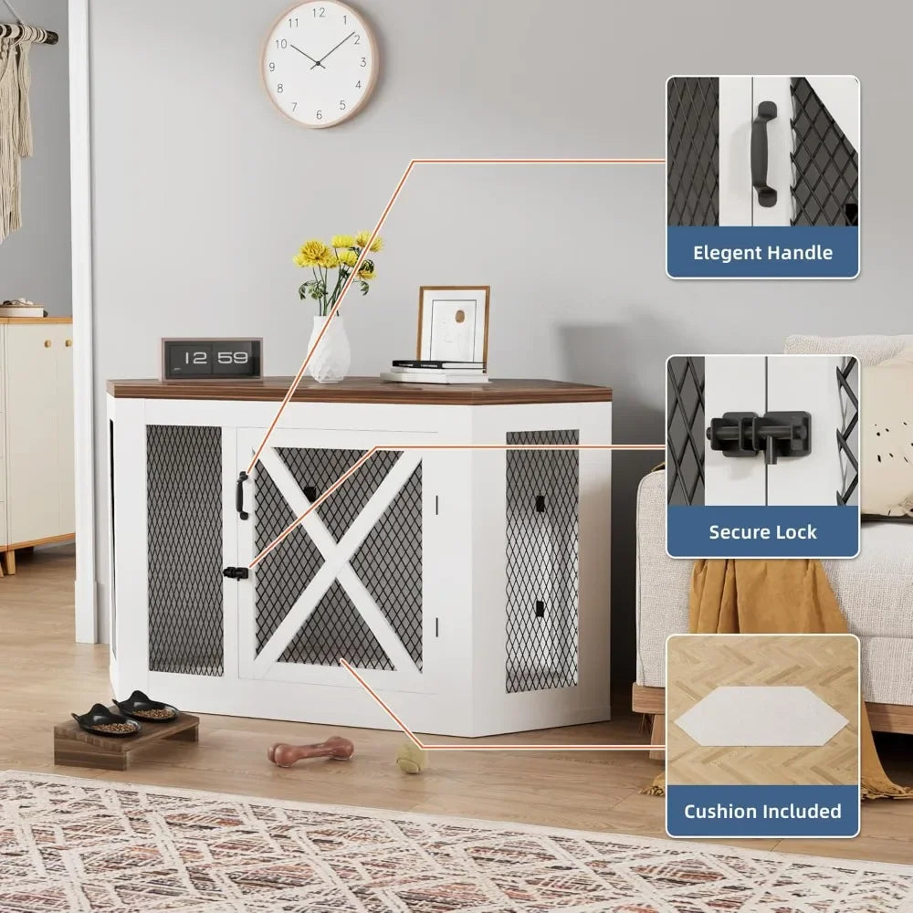NoEnName_Null Corner Dog Crate Furniture Wooden Kennel End Table