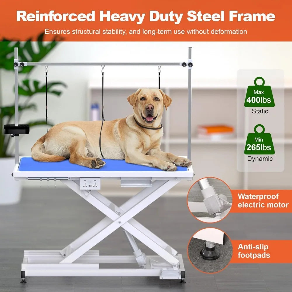 49 Inch Electric Dog Grooming Table Heavy Duty Professional Grooming Table for Dogs 400lbs with Tool Organizer and Three Nooses