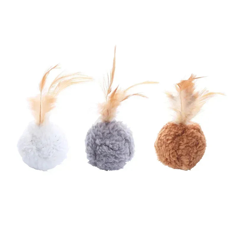 NoEnName Null Cat Toy Plush Ball with Feathers