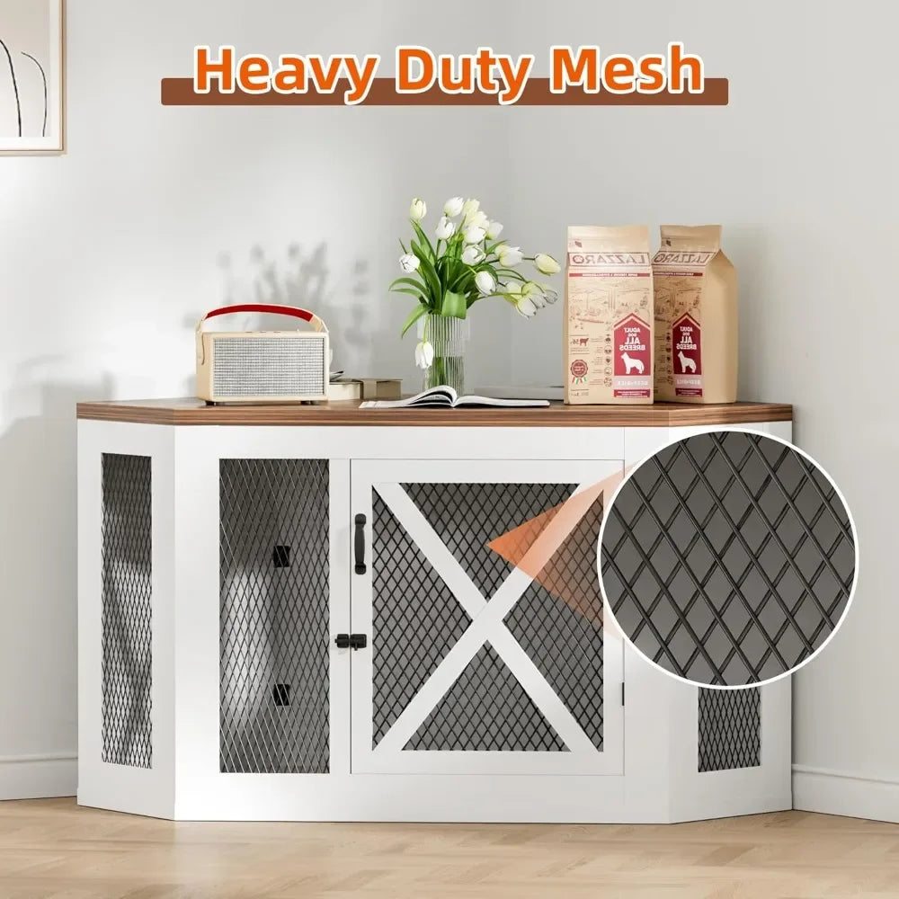NoEnName_Null Corner Dog Crate Furniture Wooden Kennel End Table