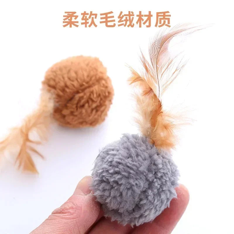 NoEnName Null Cat Toy Plush Ball with Feathers