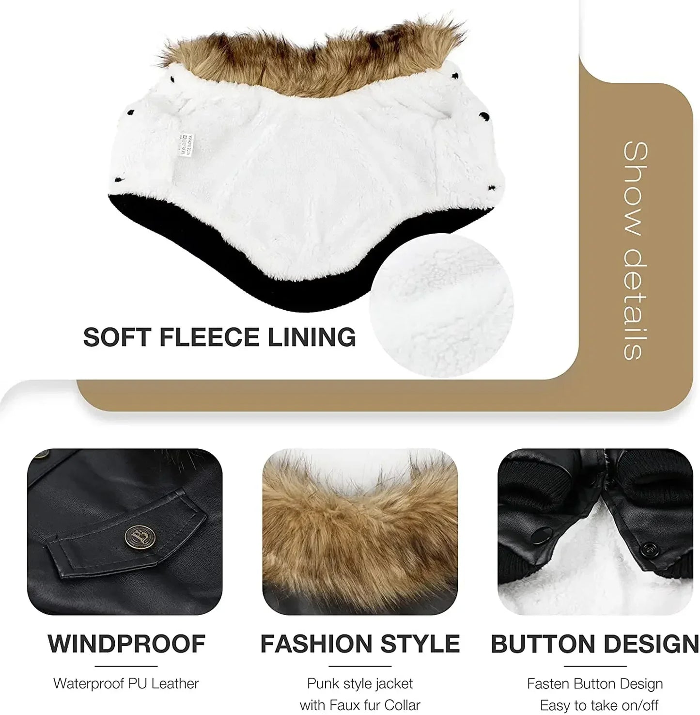 Hign-Concerned Waterproof PU Leather Winter Dog Jacket