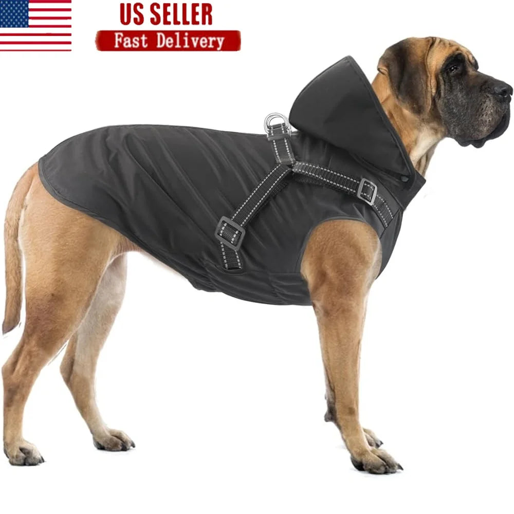 Reflective Waterproof Dog Raincoat Adjustable Hood S M L