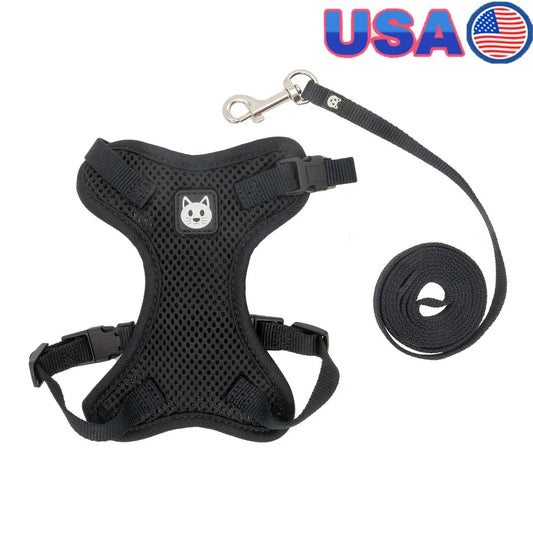 Adjustable Mesh Cat Harness And Leash Set 5 To 10 Lb Cats