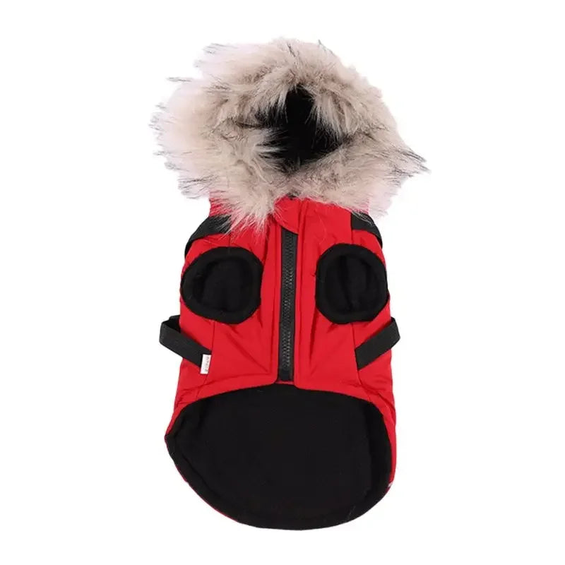 Winter Dog Jacket With Harness Waterproof Hooded Coat