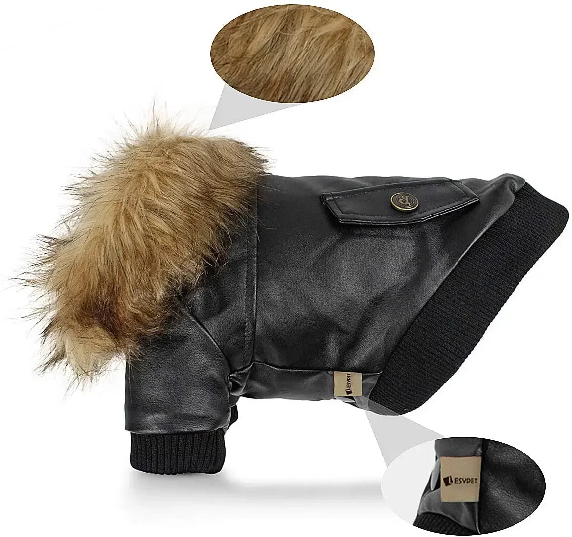 Hign-Concerned Waterproof PU Leather Winter Dog Jacket