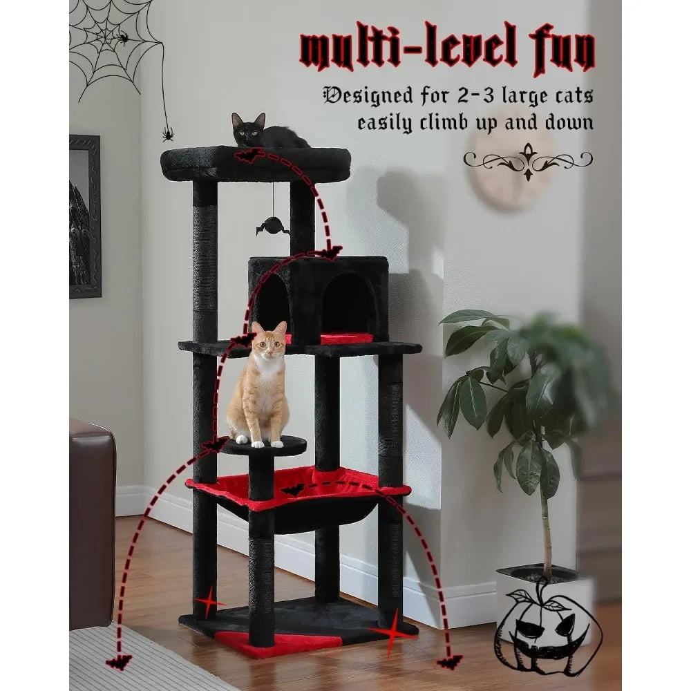 Gothic Cat Tree with Large Hammock and Coffin Bed