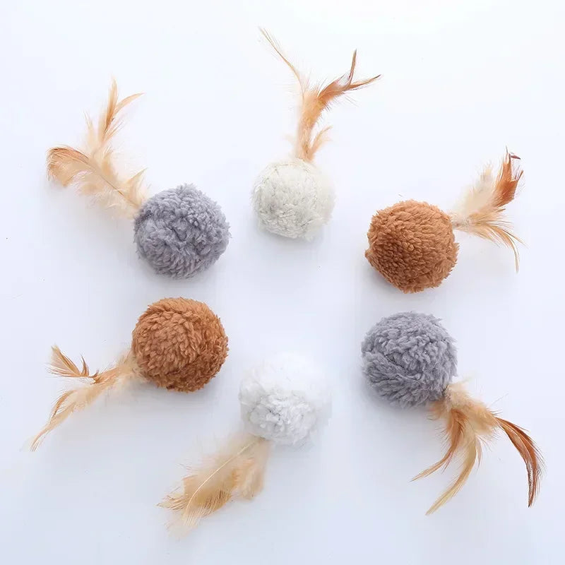 NoEnName Null Cat Toy Plush Ball with Feathers