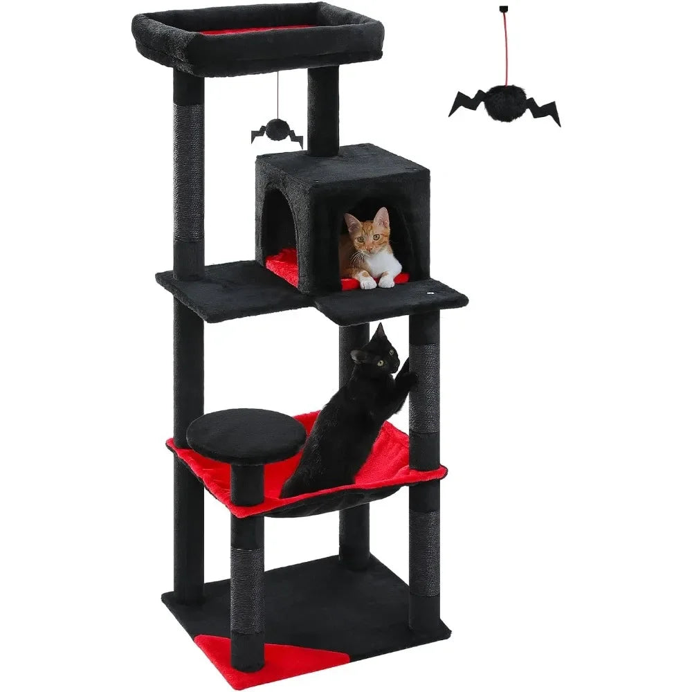 Gothic Cat Tree with Large Hammock and Coffin Bed