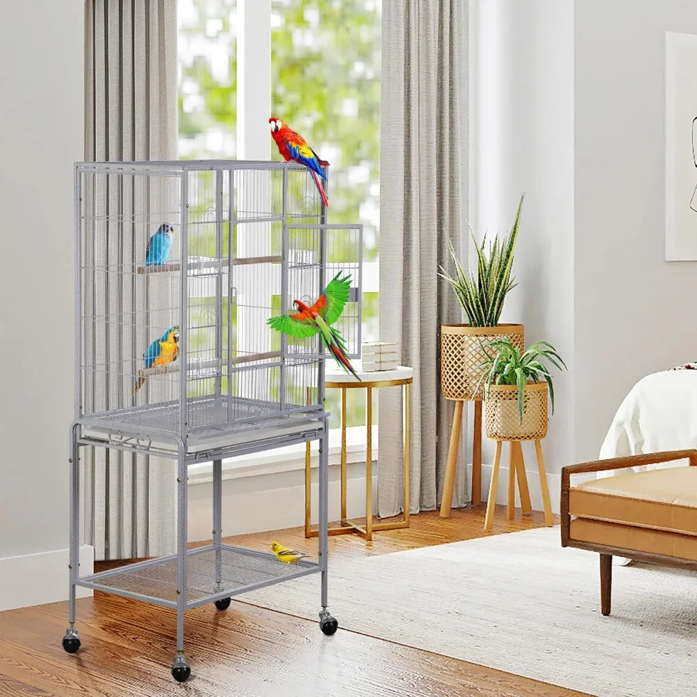 Peisi Wrought Iron Bird Cage With Rolling Stand For Birds