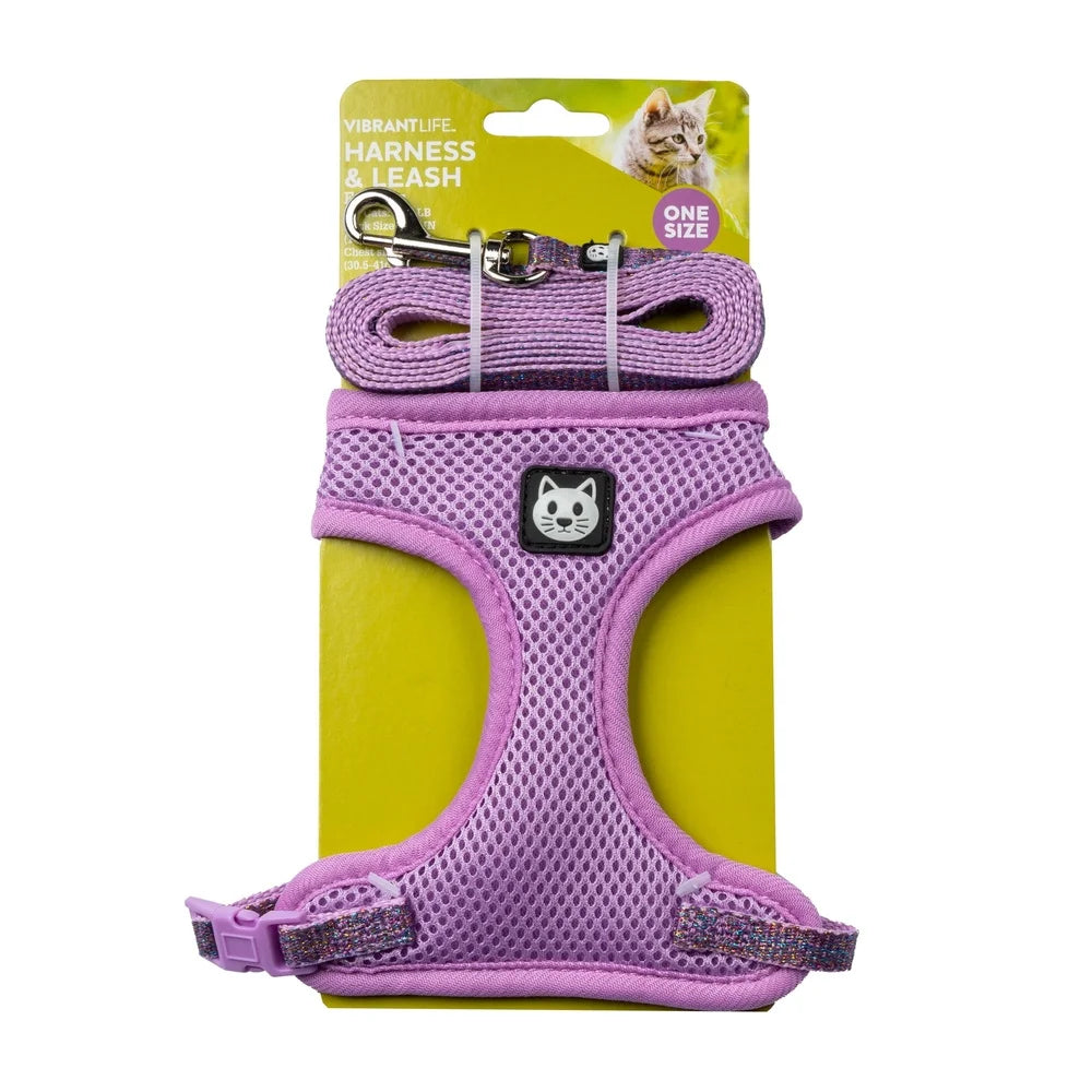 Purple Sparkle Cat Harness And Leash Set Fits 5 To 10 Lbs