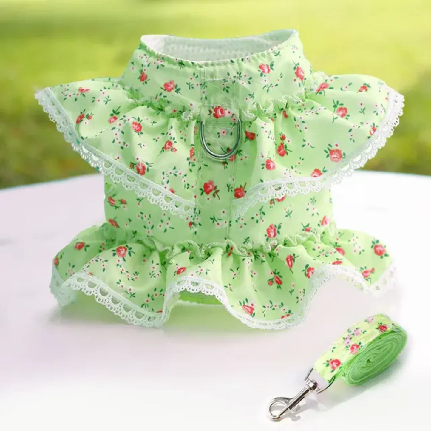 Adjustable Lace Floral Printed Dog Cat Harness Vest Set
