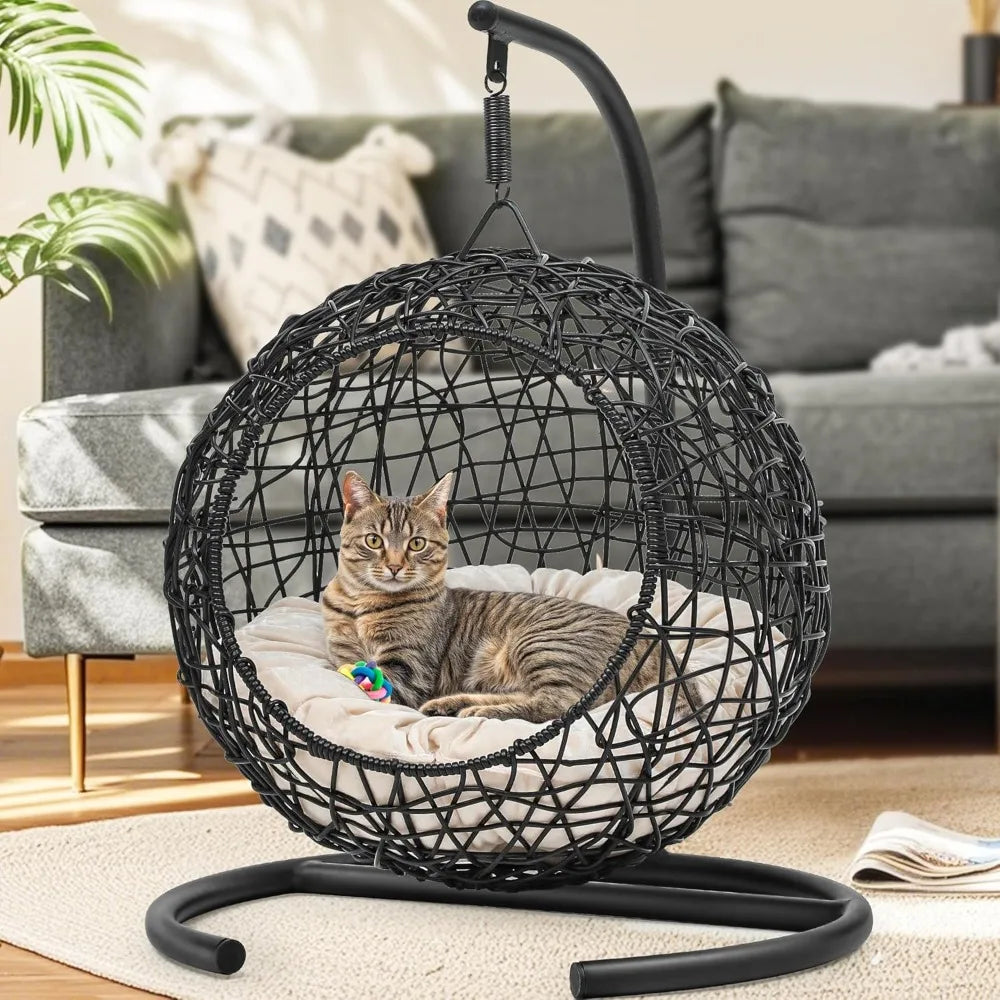 Cat Swing Bed With Stand And Cushion Egg Chair Rattan Look