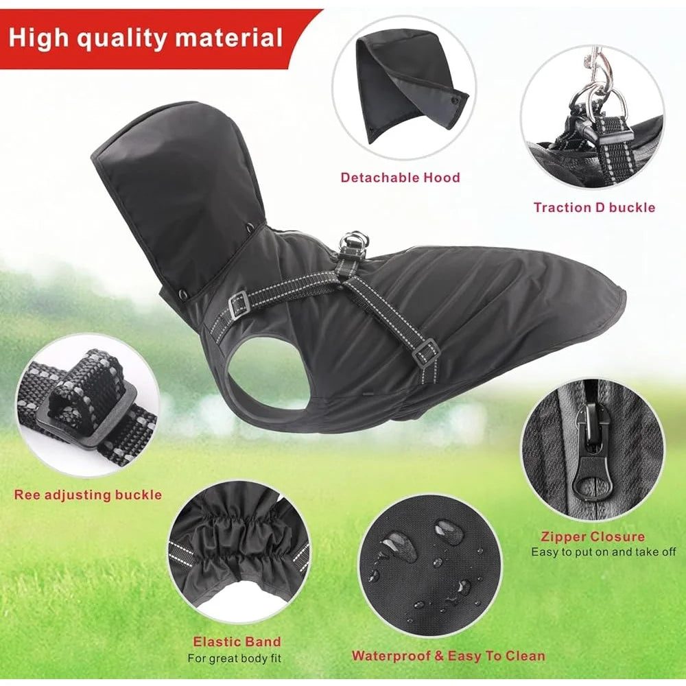 Reflective Waterproof Dog Raincoat Adjustable Hood S M L