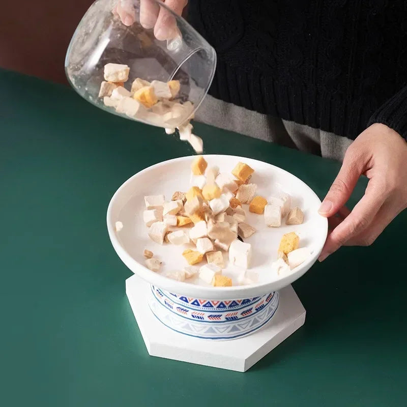 Small Dogs Raised Ceramic Food Water Bowl Bohemian Cat Feeders Pet Supplies