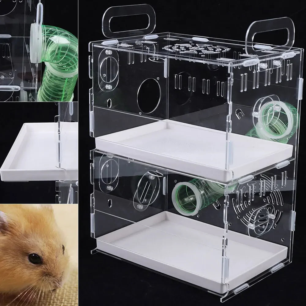 Clear Dual Level Small Pet Cage For Guinea Pigs Hamsters