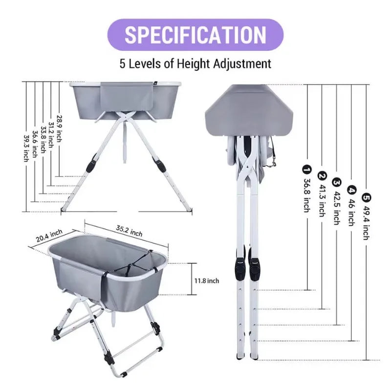 Dog Litter Foldable Elevated Dog Bath Tub Adjustable Grooming Station