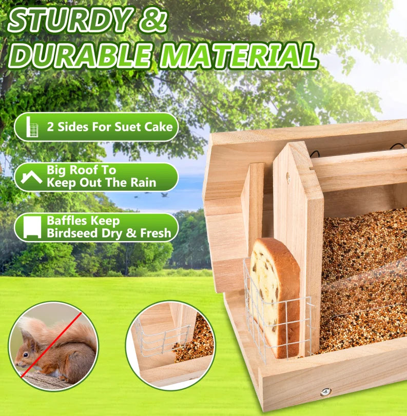Hign Concerned Wooden Bird Hopper Feeder With Suet Tray