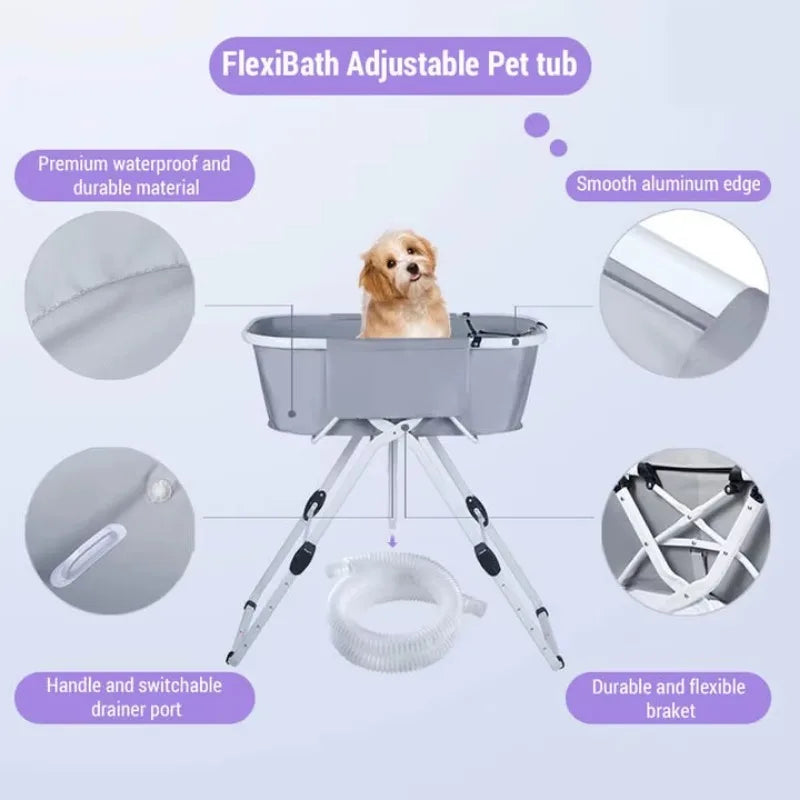 Dog Litter Foldable Elevated Dog Bath Tub Adjustable Grooming Station
