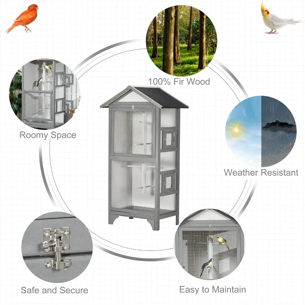 PEISIG Wooden Outdoor Bird Cage With Removable Bottom Tray