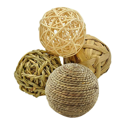 4 Pack Natural Grass Ball Pet Chew Toy For Small Pets