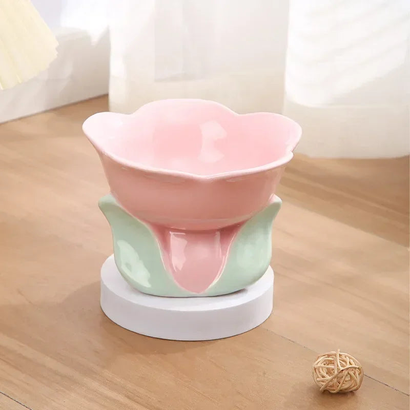 Cat Flower Bowl Raised Ceramic Pet Drinking Feeding Supplies Elevated Non-Slip Small Dogs Cats