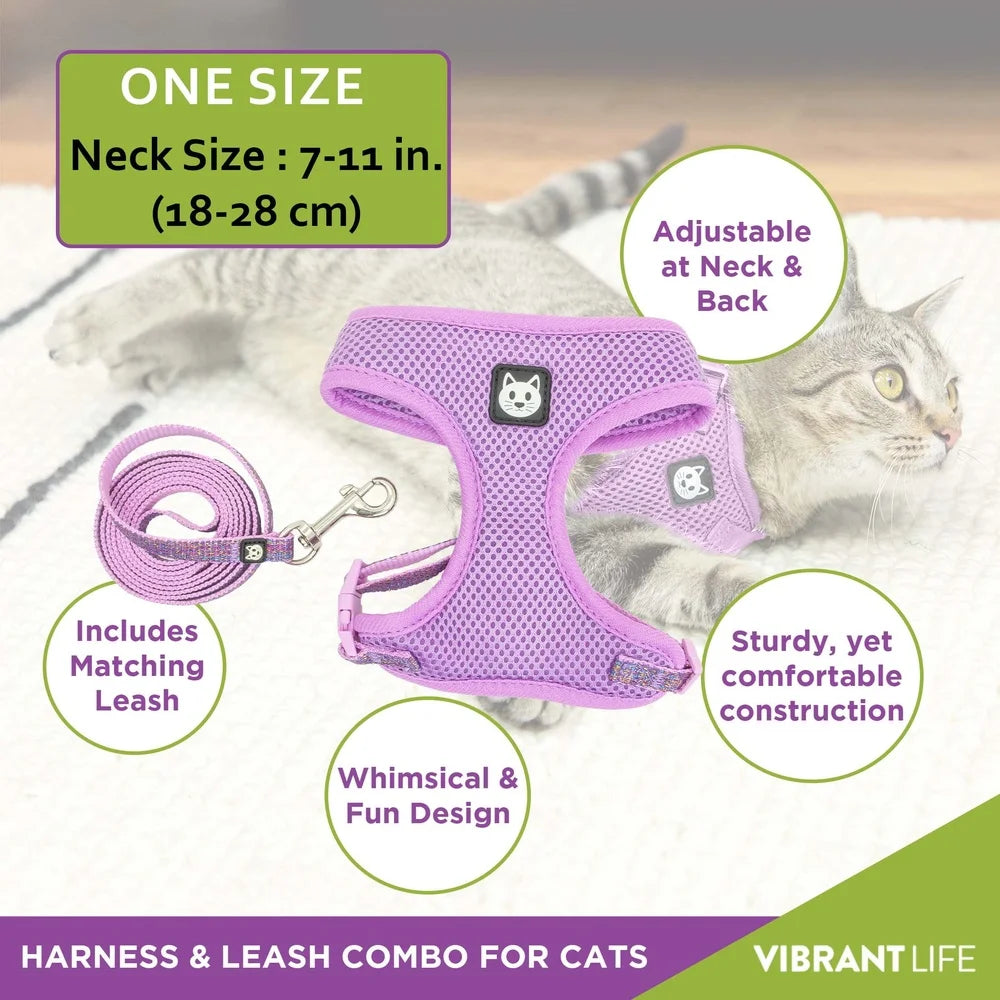 Purple Sparkle Cat Harness And Leash Set Fits 5 To 10 Lbs