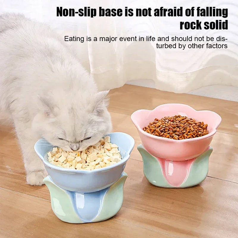 Cat Flower Bowl Raised Ceramic Pet Drinking Feeding Supplies Elevated Non-Slip Small Dogs Cats