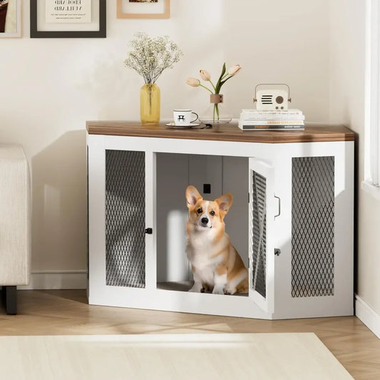 NoEnName_Null Corner Dog Crate Furniture Wooden Kennel End Table