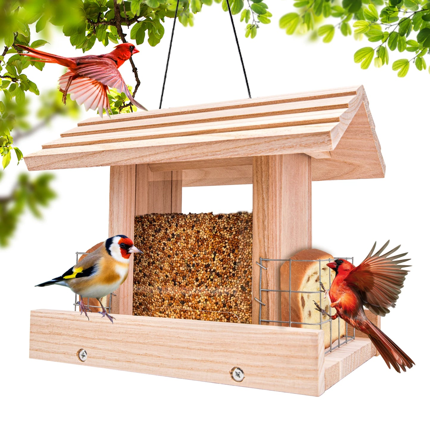 Hign Concerned Wooden Bird Hopper Feeder With Suet Tray