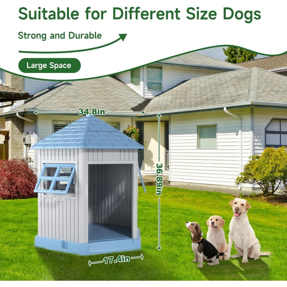 Outdoor Resin Dog House With Air Vents And Elevated Floor