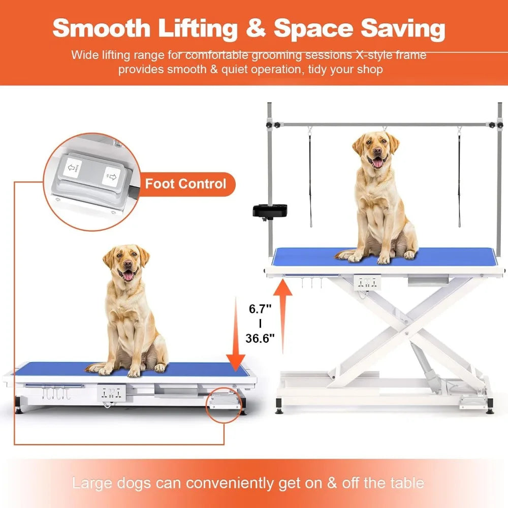 49 Inch Electric Dog Grooming Table Heavy Duty Professional Grooming Table for Dogs 400lbs with Tool Organizer and Three Nooses