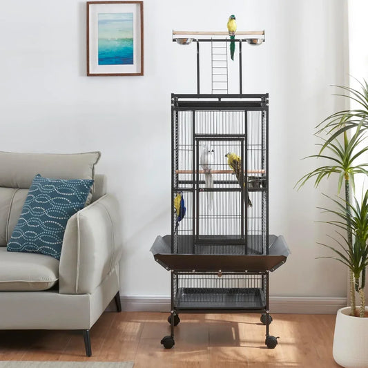 PEISIM Parrot Cage Metal Flight Aviary With Rolling Stand