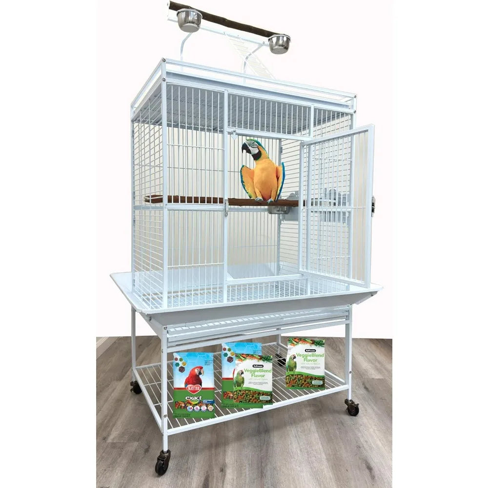 Wrought Iron Parrot Bird Cage With Playtop Ladder Wheels