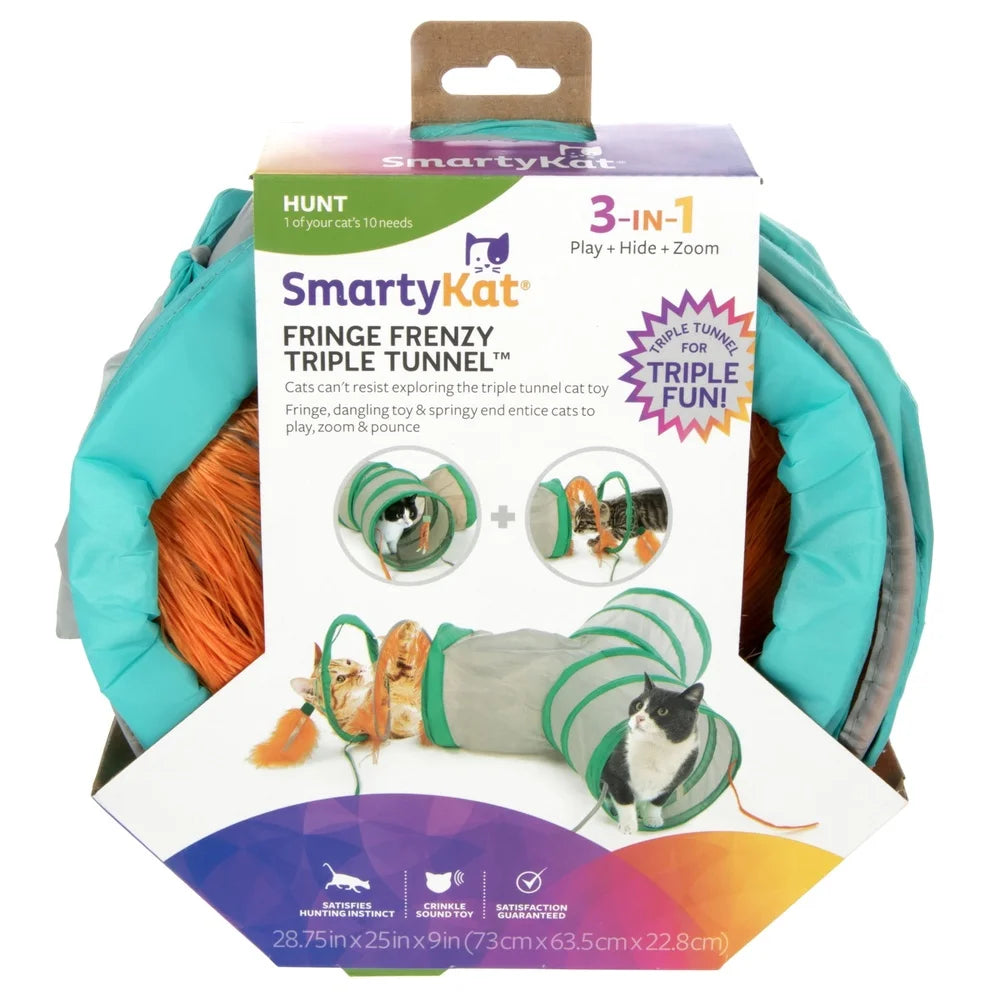 XMS Triple Tunnel Activity Cat Toy with Feather Teasers