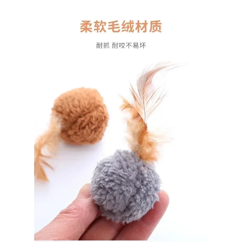 NoEnName Null Cat Toy Plush Ball with Feathers