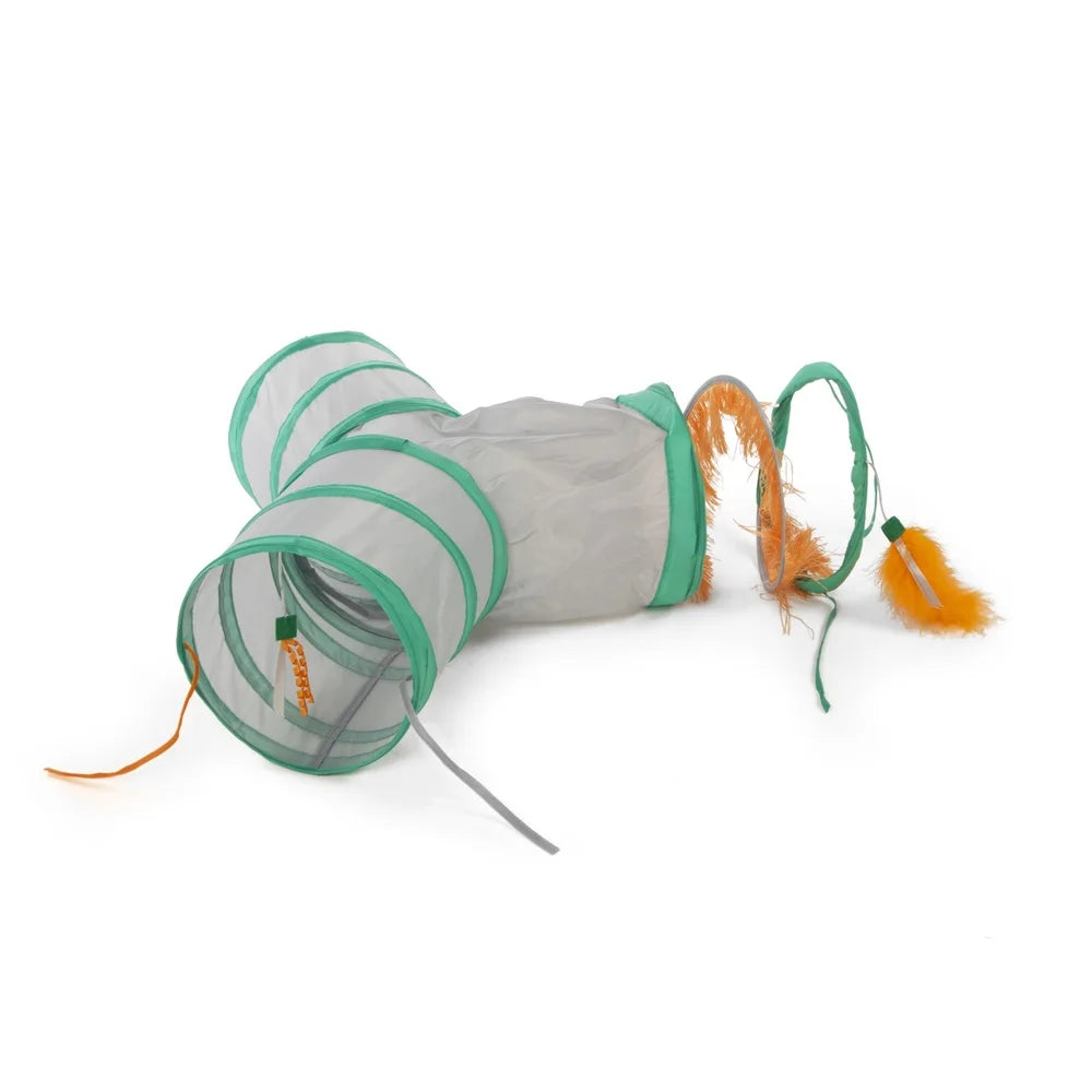 XMS Triple Tunnel Activity Cat Toy with Feather Teasers