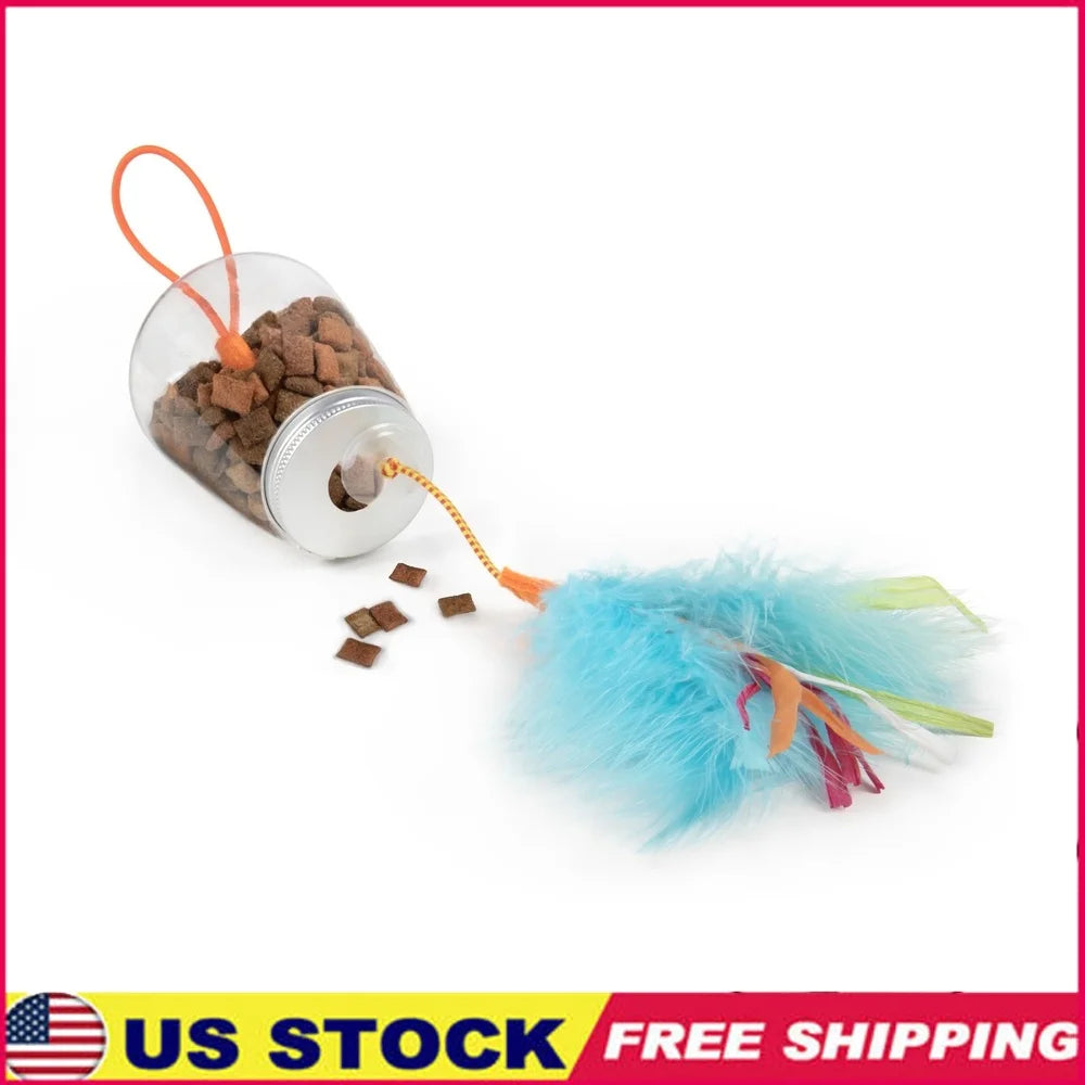 XMSJ Interactive Cat Toy Treat Dispenser with Colorful Feathers