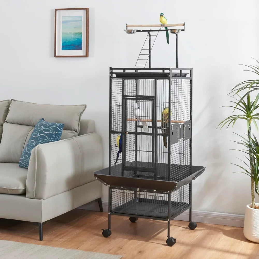 PEISIM Parrot Cage Metal Flight Aviary With Rolling Stand