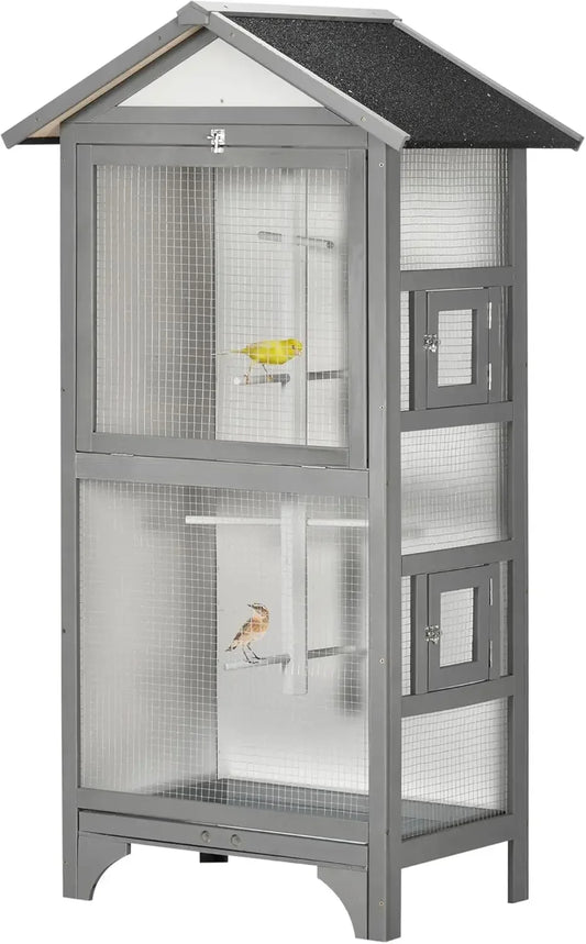 PEISIG Wooden Outdoor Bird Cage With Removable Bottom Tray
