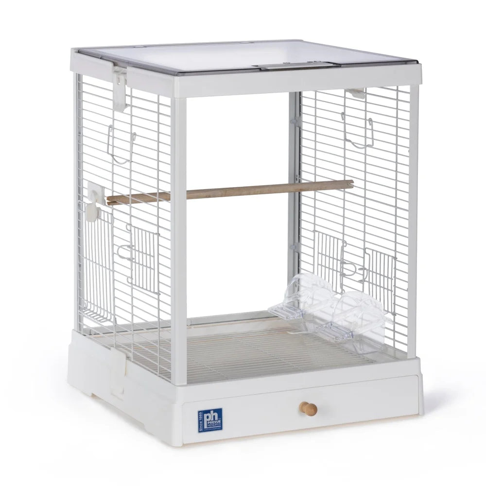 Clear Glass Bird Cage With White Frame Easy Access Perches