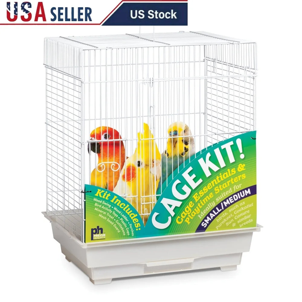 XMSJ Square Roof Bird Cage Starter Kit With Accessories