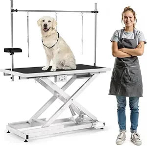 49 Inch Electric Dog Grooming Table Heavy Duty Professional Grooming Table for Dogs 400lbs with Tool Organizer and Three Nooses