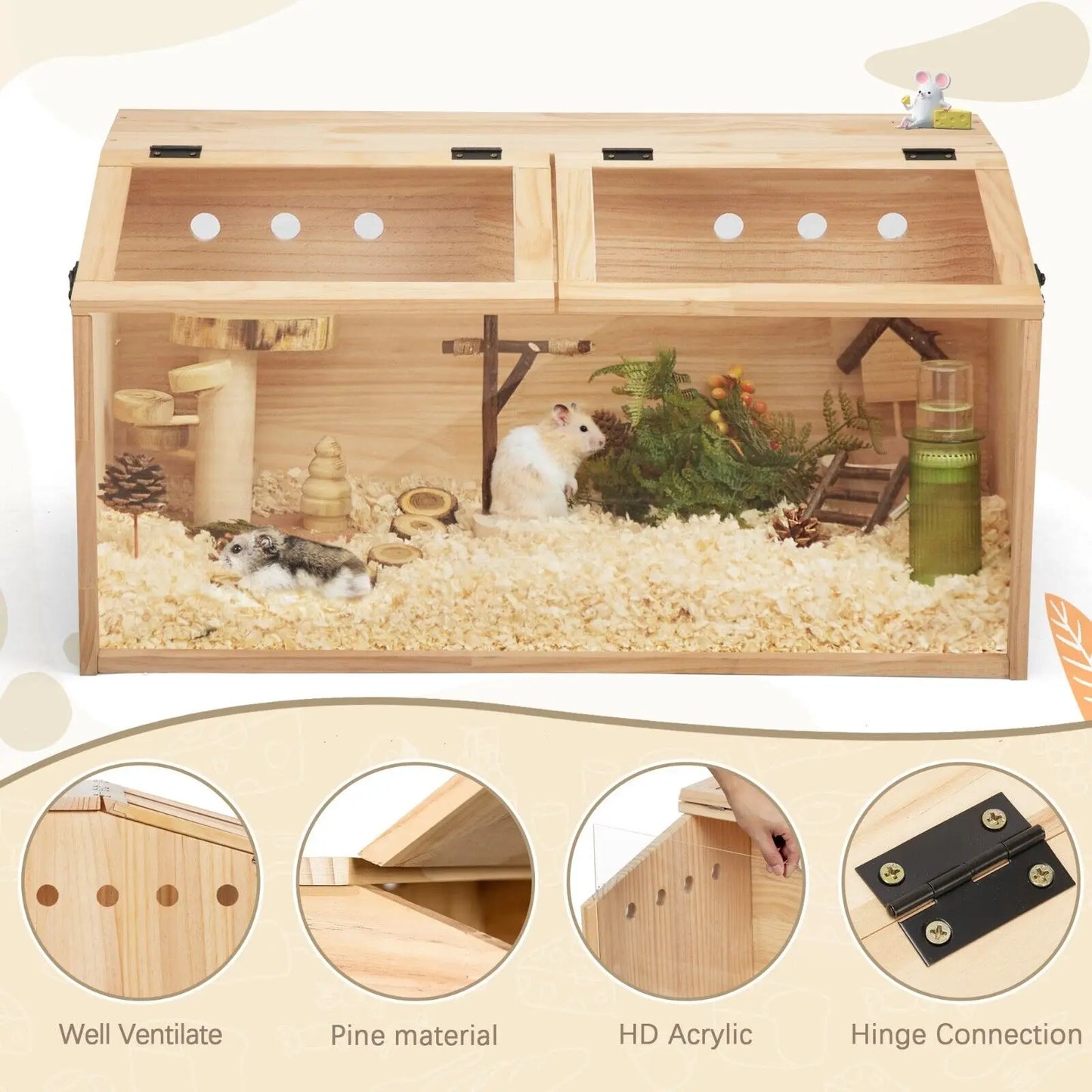 Wooden Hamster Cage And Hutch With Openable Top Hideout